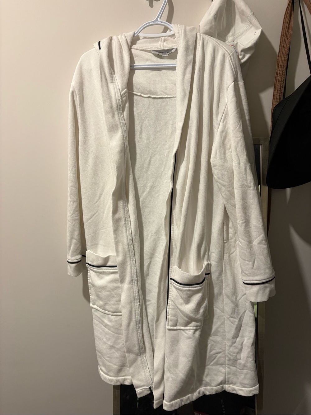 Women's Cream Hooded Robe with Contrast Trim